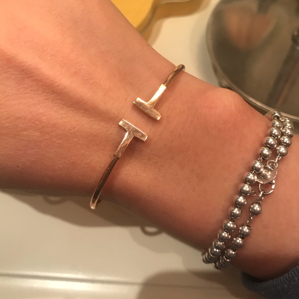 double t bracelet & ring 18k solid rose gold